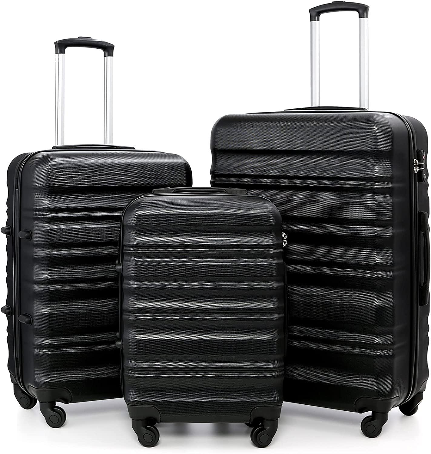Luggage 3 Piece Set ABS Hardshell Lightweight Suitcase with TSA Lock Spinner Wheels 20in24in28in (Black)