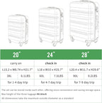 Luggage 3 Piece Set ABS Hardshell Lightweight Suitcase with TSA Lock Spinner Wheels 20in24in28in (Black)