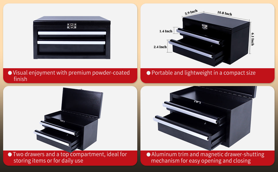 SUMERUZ Mini Tool Box with Drawers - Small Metal Tool Box, Micro Top Tool Chest for Tools Storage,Multi-Purpose Portable StoraCase Organizer (Black01)