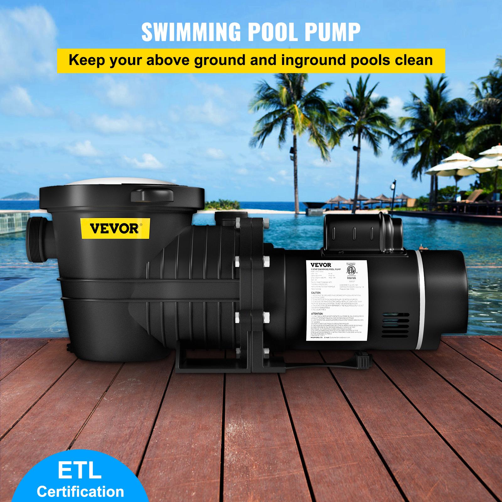 vevor swimming pool pump, 2 hp 230 v, 1500 w double speed pump for in/above ground pool w/ strainer basket, 5520 gph max. flow, certification of etl for security