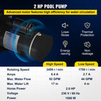 vevor swimming pool pump, 2 hp 230 v, 1500 w double speed pump for in/above ground pool w/ strainer basket, 5520 gph max. flow, certification of etl for security