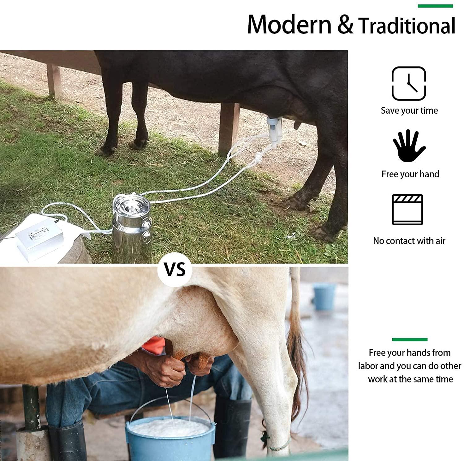 tehongmai electric milking machinefor cow, 14l pulsation direct suction integration vacuum pump and automatic stop device, portable livestock milking equipment