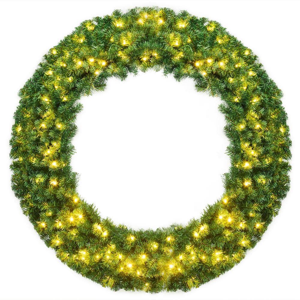 48 in. Green Cordless Pre-Lit LED Artificial Christmas Wreath 714 Tips with 200 LED Light and Timer