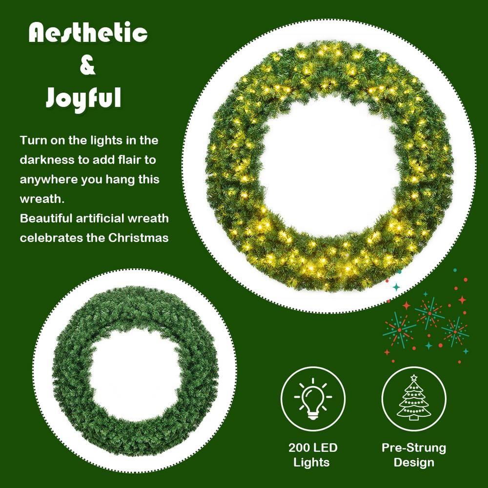 48 in. Green Cordless Pre-Lit LED Artificial Christmas Wreath 714 Tips with 200 LED Light and Timer