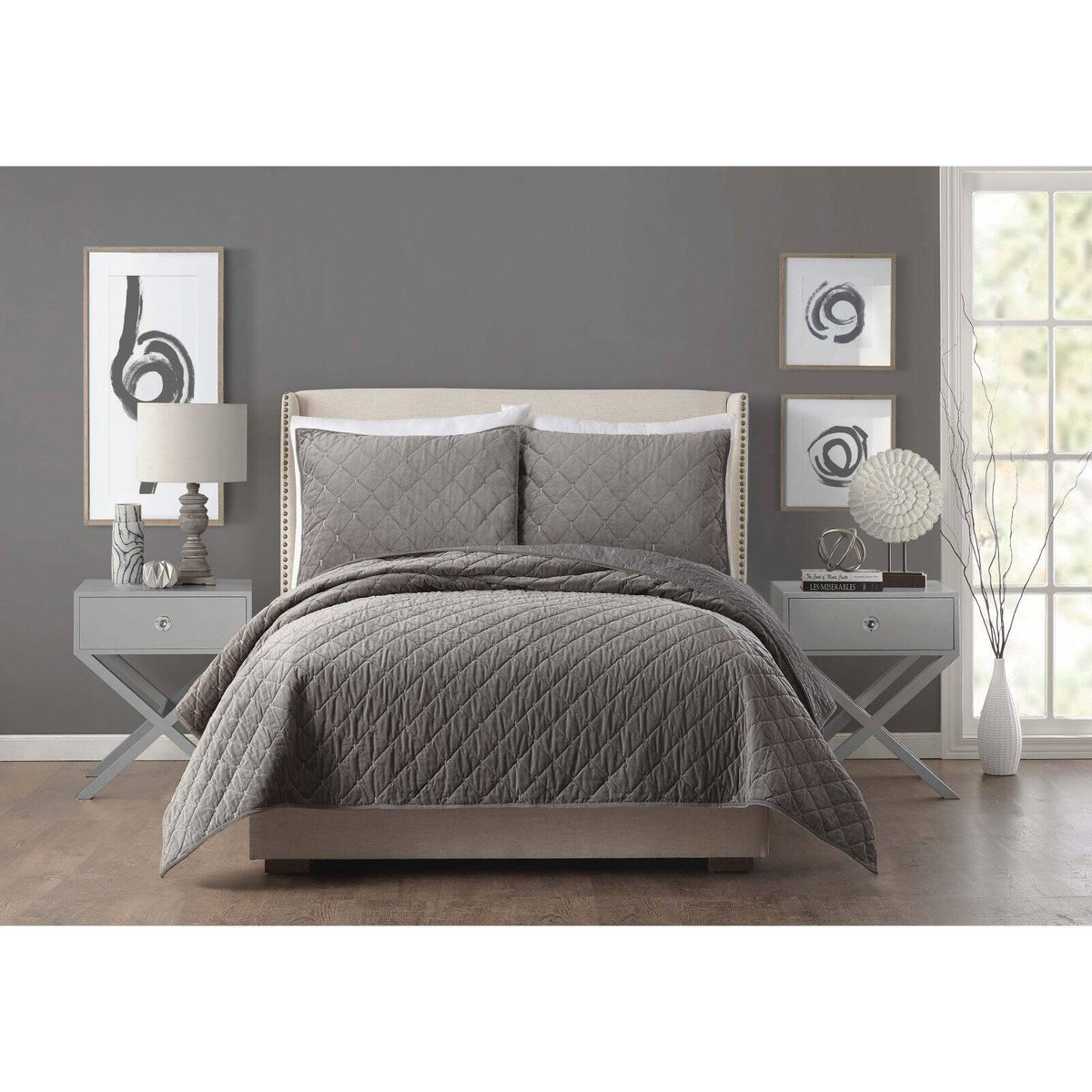 Ayesha Curry Cotton Velvet Quilt, Full/Queen, Grey