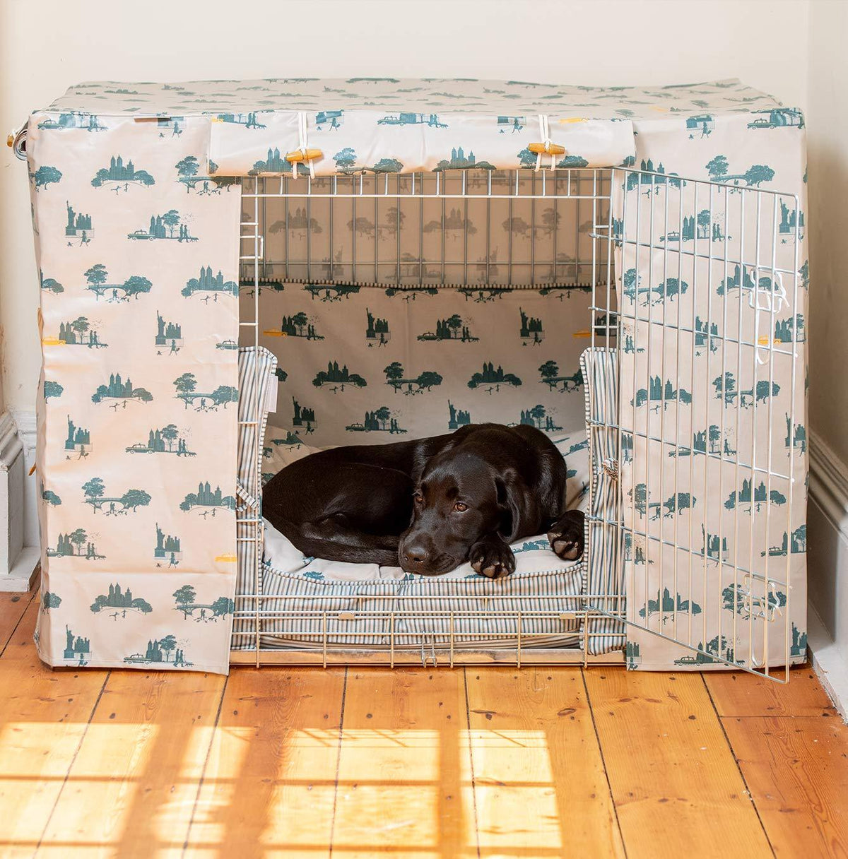 Lords &amp; Labradors Central Park Oilcloth Dog Crate Cover to fit Midwest iCrate and Similar Sized Dog Cages