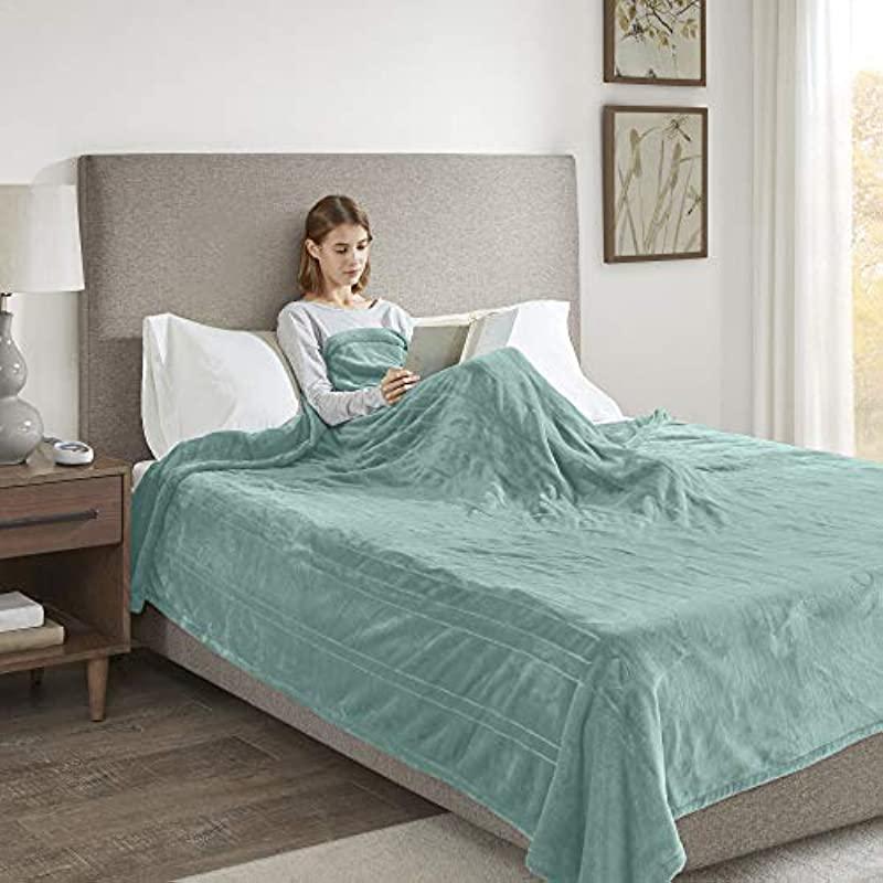 Beautyrest Plush Electric Blanket Throw For Cold Weather - Multi-Level Heat Settings Controller, Secure Comfort Low EMF Technology and Auto Shut Off Safety, King, Aqua