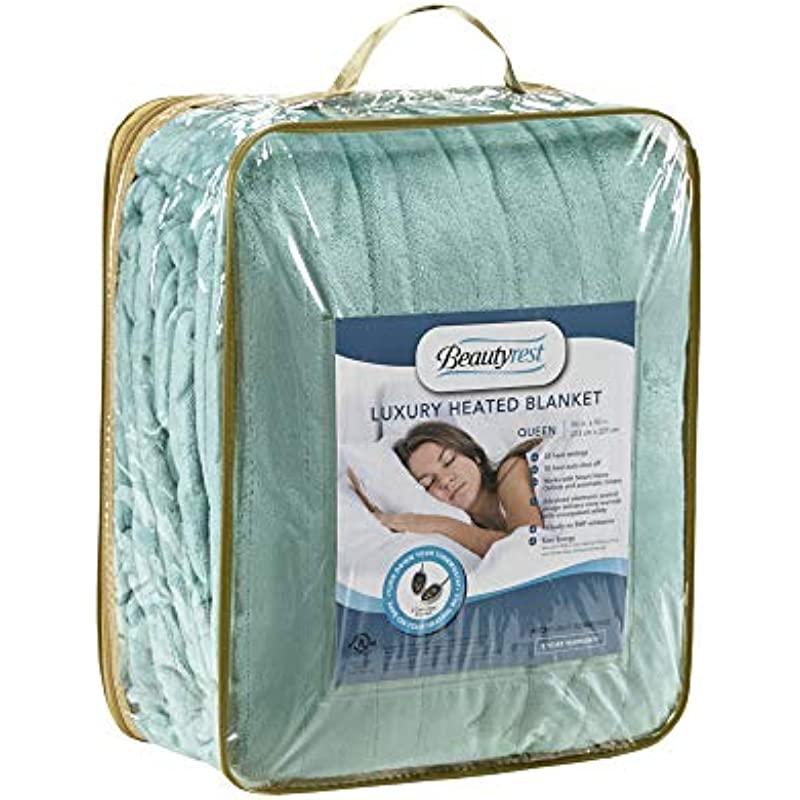 Beautyrest Plush Electric Blanket Throw For Cold Weather - Multi-Level Heat Settings Controller, Secure Comfort Low EMF Technology and Auto Shut Off Safety, King, Aqua