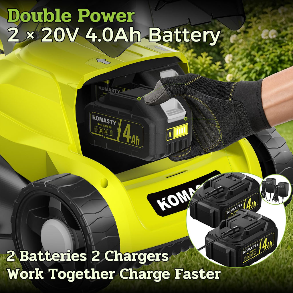 40V Electric Lawn Mower 16" Cordless Battery Powered Mower, 2 in 1 Mulching Lawnmower with 5-Position Height Adjustment 10.6 Gallon Bag, Small Push Lawn Trimmer, 2X4.0Ah Battery and 2 Chargers
