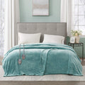 Gracie MIlls Plush Lightweight Ultra Soft Cozy Washable Electric Blanket Heated Throw With Auto Shutoff, Queen Size, Aqua -BR54-0905