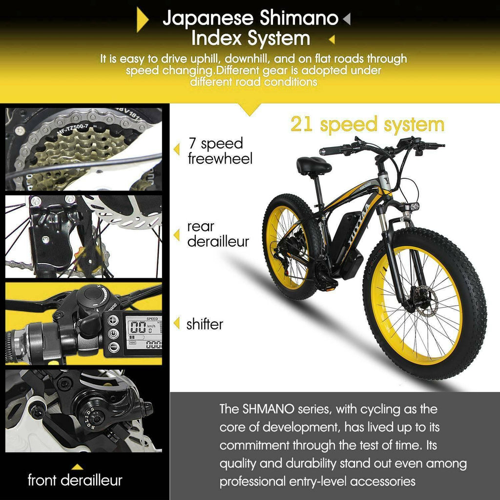 EAYSG 26"36V 500W Fat Tire Electric Bicycle Mountain Snow Beach EBike 21Speed()