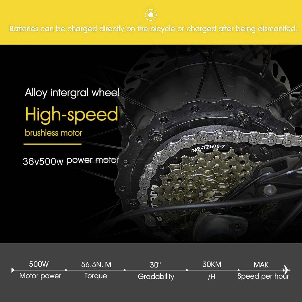 EAYSG 26"36V 500W Fat Tire Electric Bicycle Mountain Snow Beach EBike 21Speed()