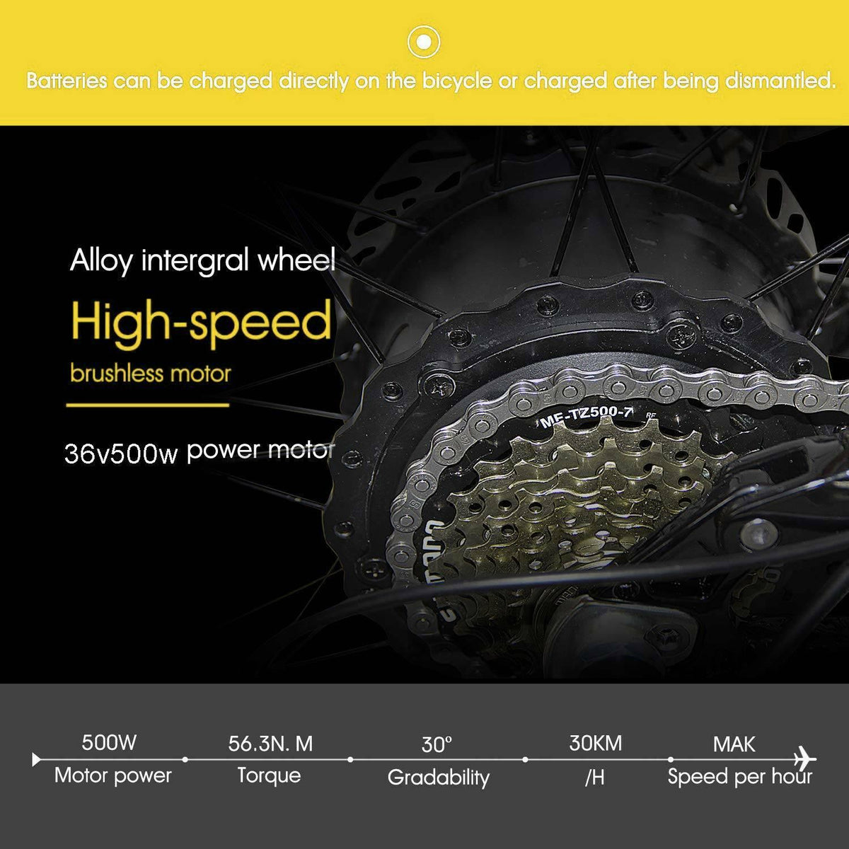 EAYSG 26"36V 500W Fat Tire Electric Bicycle Mountain Snow Beach EBike 21Speed()