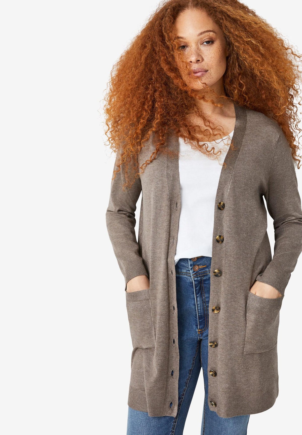 long boyfriend cardigan with tortoise buttons