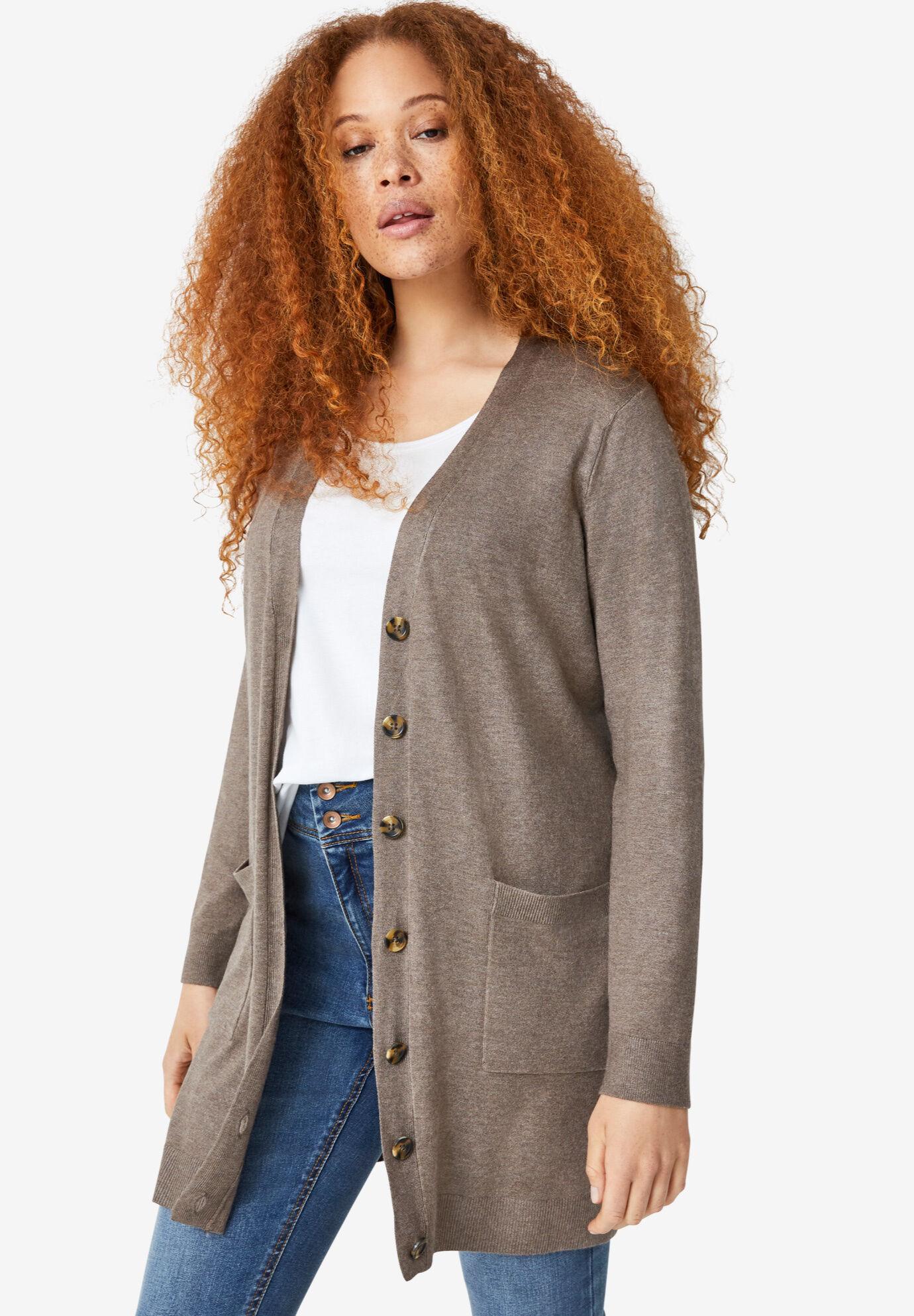 long boyfriend cardigan with tortoise buttons