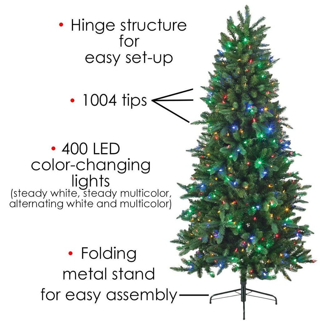 TV15077 Artificial Pre-Lit Christmas Tree, Southern Spruce, 400 Color-Changing Lights, 7-Ft. - Quantity 1
