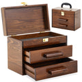 11 Inch Mini Wooden Tool Box with 2 Drawers and Top Storage, Portable Small Tool Chest with PVC Liners, Mini Tools StoraBox Organizer Makeup Boxs with Metal Latch Closure