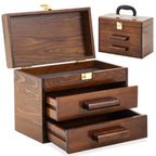 11 Inch Mini Wooden Tool Box with 2 Drawers and Top Storage, Portable Small Tool Chest with PVC Liners, Mini Tools StoraBox Organizer Makeup Boxs with Metal Latch Closure