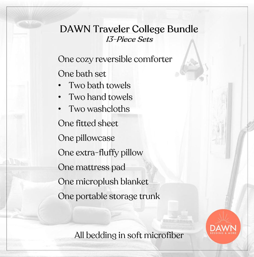Dawn ColleTraveler Bundle in Red &amp; Stripe, 13-Piece Dorm Room Set, Twin XL Bedding, Cotton Towels &amp; StoraTrunk