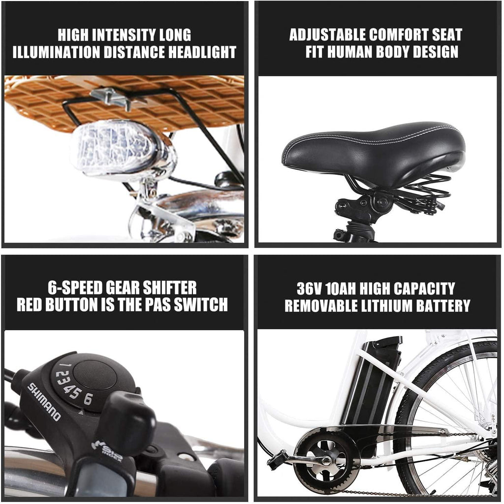 Trekpower Electric Bike 250W Electric Bikes for Adults 26" Ebike for Female City Electric Bicycle with 36V10A Removable Battery