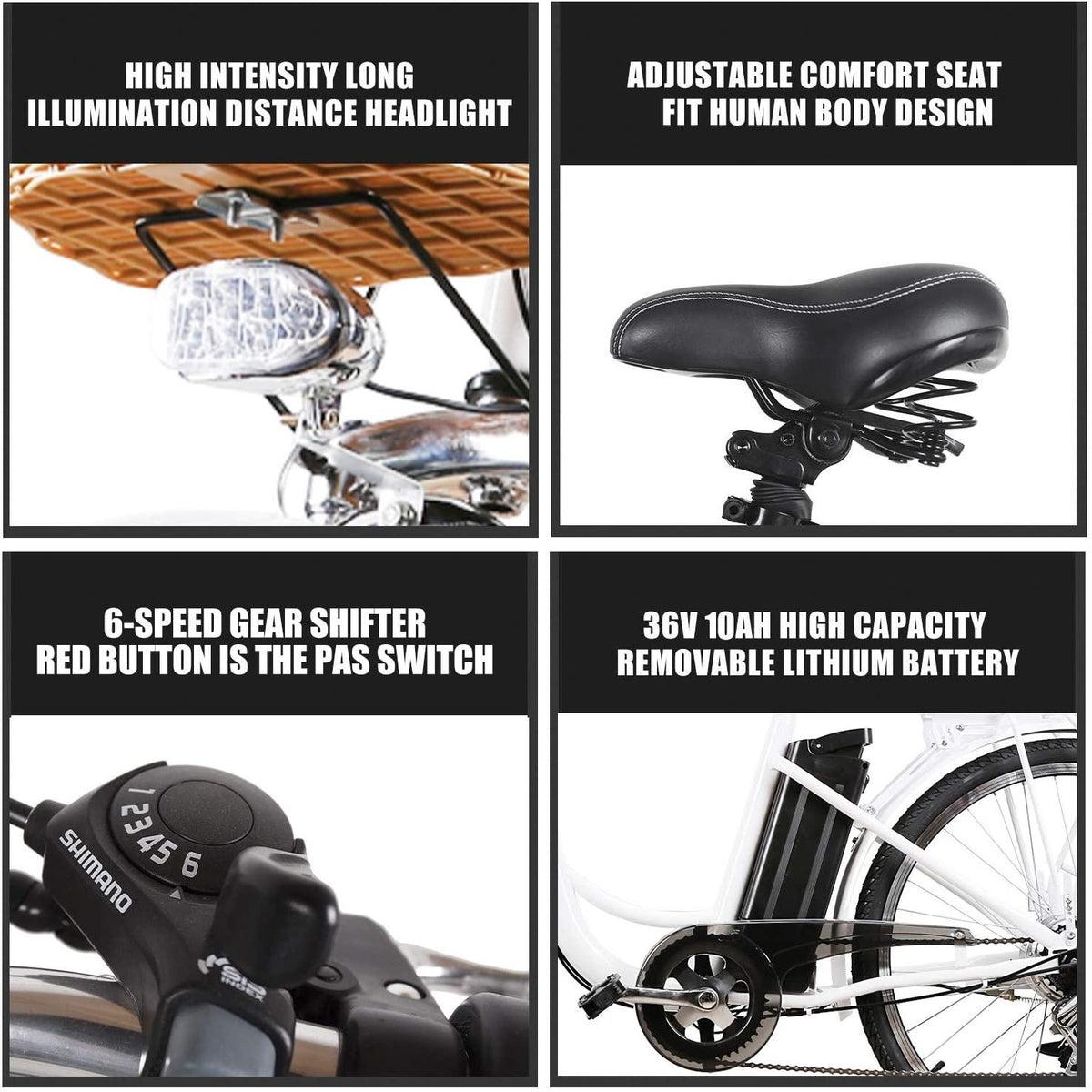 Trekpower Electric Bike 250W Electric Bikes for Adults 26" Ebike for Female City Electric Bicycle with 36V10A Removable Battery