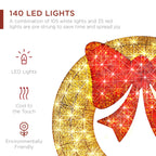 48in Pre-Lit Outdoor Christmas Wreath, LED Metal Holiday Decor w/ 140 Lights, Bow - Gold/Red