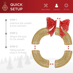 48in Pre-Lit Outdoor Christmas Wreath, LED Metal Holiday Decor w/ 140 Lights, Bow - Gold/Red