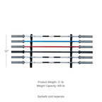 Fitness Steel Horizontal Wall Mounted Barbell Rack V2, 6 Bar Options with UHMQ Protectors, Horizontal Holder, Weight Bar Holder, Barbell Storage