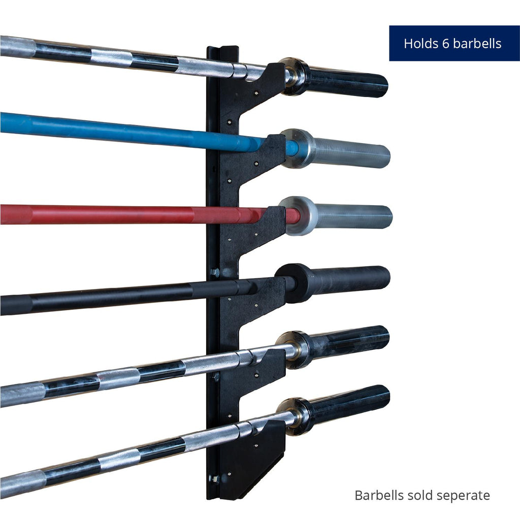 Fitness Steel Horizontal Wall Mounted Barbell Rack V2, 6 Bar Options with UHMQ Protectors, Horizontal Holder, Weight Bar Holder, Barbell Storage