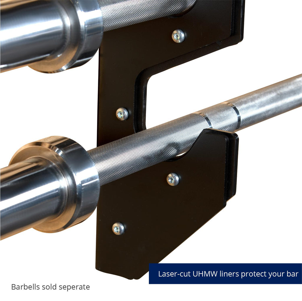 Fitness Steel Horizontal Wall Mounted Barbell Rack V2, 6 Bar Options with UHMQ Protectors, Horizontal Holder, Weight Bar Holder, Barbell Storage