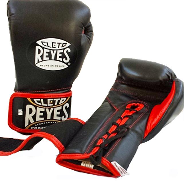 Cleto Reyes Lace Up Hook and Loop Hybrid Boxing Gloves - Lar- Black