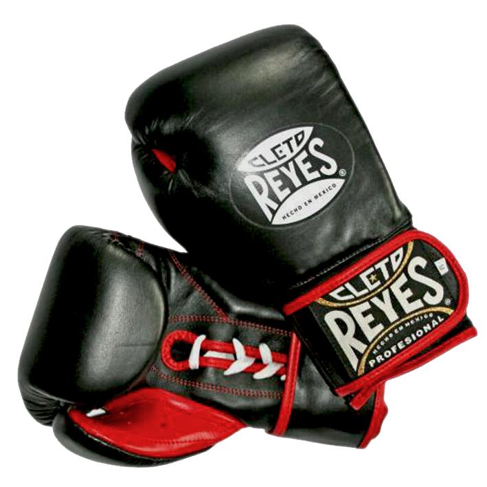 Cleto Reyes Lace Up Hook and Loop Hybrid Boxing Gloves - Lar- Black