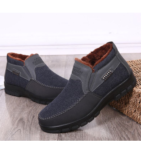 2021 Men's Casual Comfortable Flat Slip On Leather Warm Boots Shoes