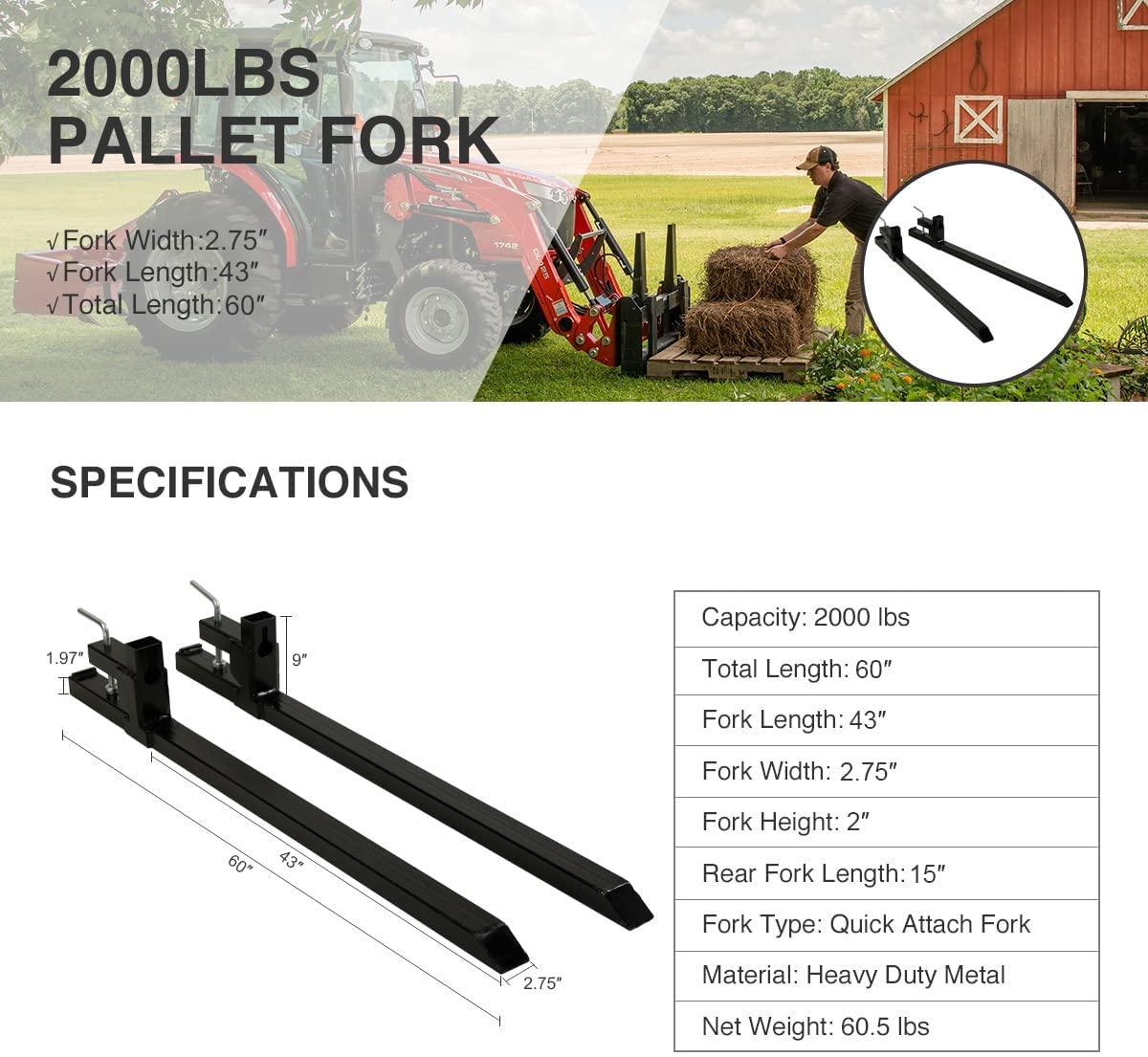 letra 60 inch clamp on pallet forks heavy duty 2000lbs pallet forks for bucket loader tractor skid steer