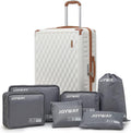 ABS Hardside Carry On Luggage, Suitcase with Double Spinner Wheels,TSA Luggage Locks Airline Approved (White Brown, 28-Inch)