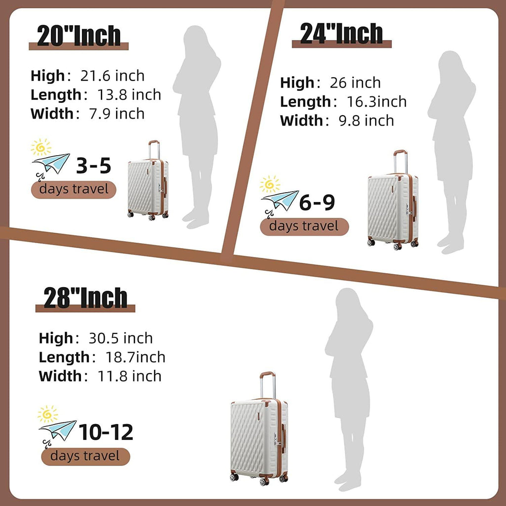 ABS Hardside Carry On Luggage, Suitcase with Double Spinner Wheels,TSA Luggage Locks Airline Approved (White Brown, 28-Inch)