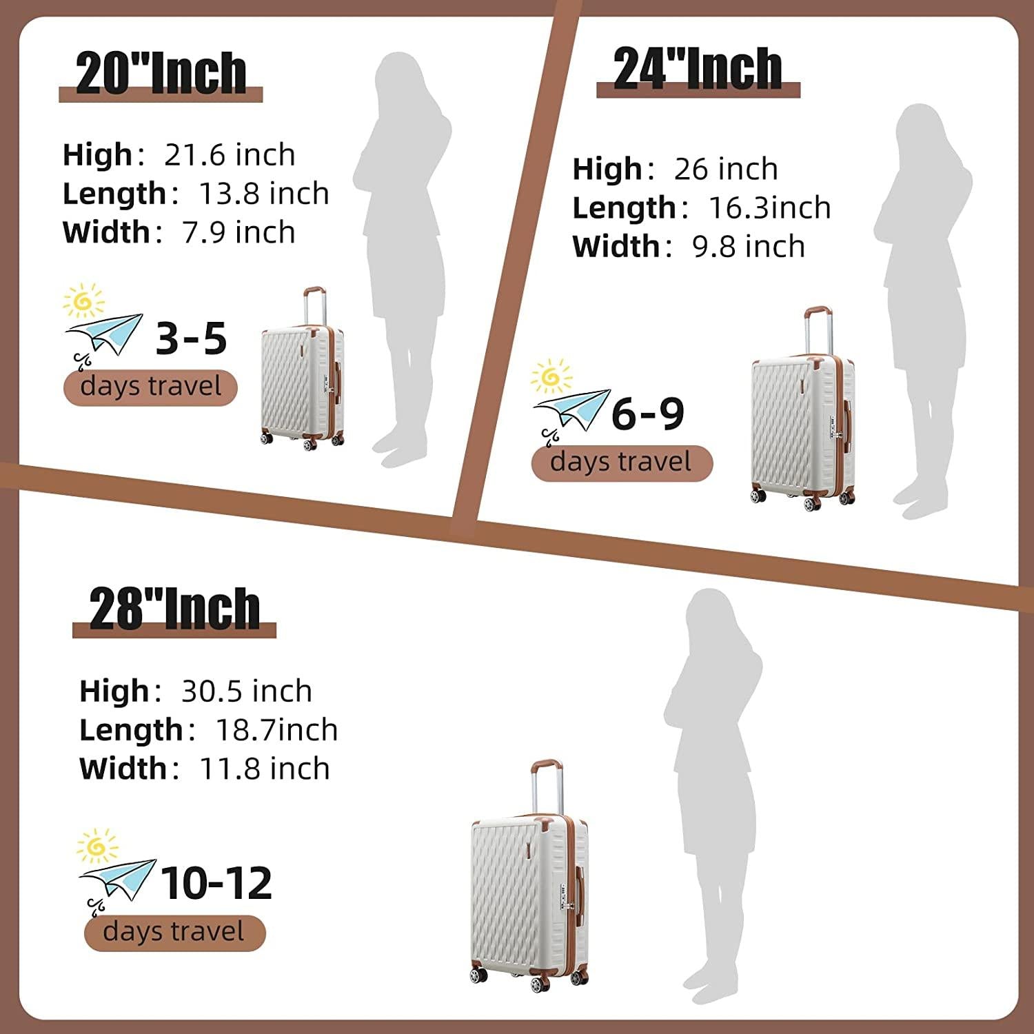 ABS Hardside Carry On Luggage, Suitcase with Double Spinner Wheels,TSA Luggage Locks Airline Approved (White Brown, 28-Inch)