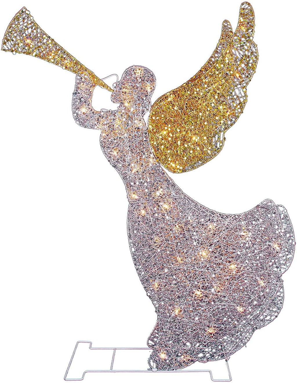 Northlight 46" Silver and Gold Lighted 3-D Glittered Angel Christmas Outdoor Decoration - Clear Lights