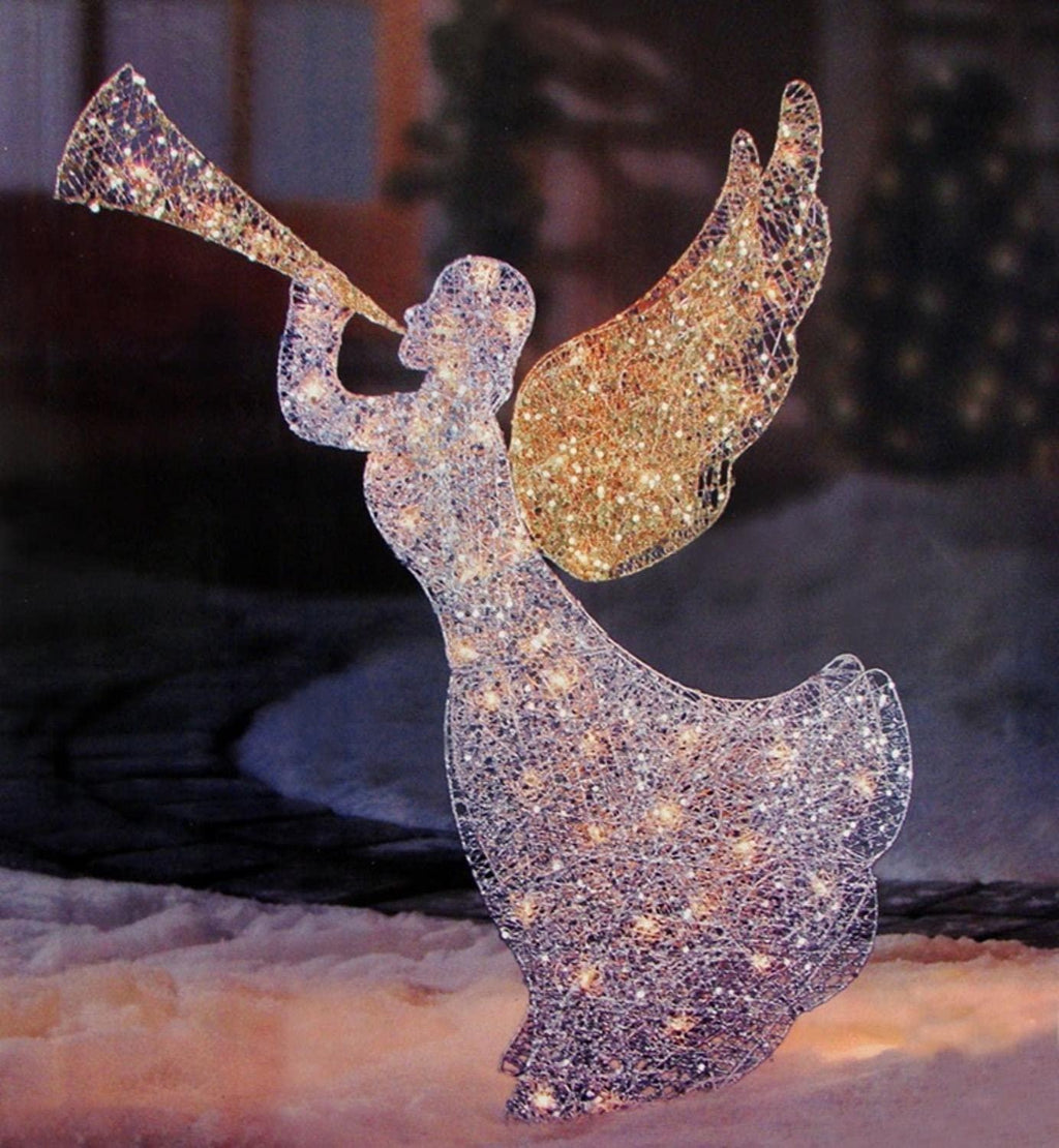 Northlight 46" Silver and Gold Lighted 3-D Glittered Angel Christmas Outdoor Decoration - Clear Lights