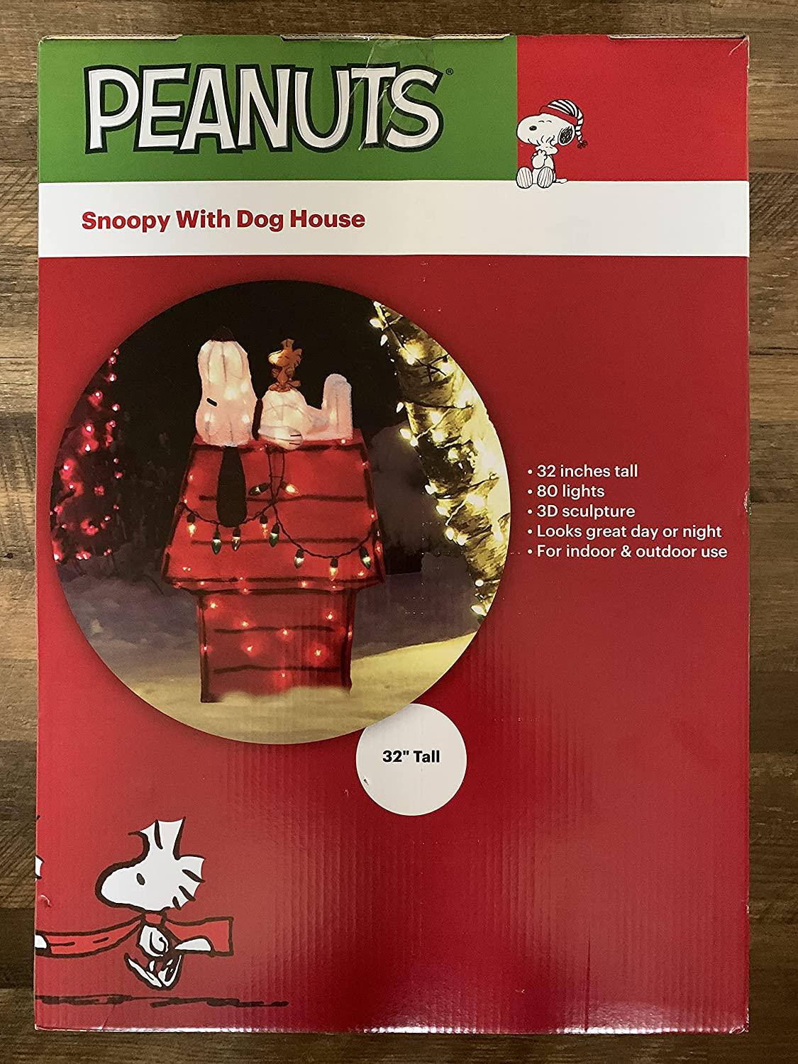 At homes 3D Lighted Snoopy &amp; Woodstock Sitting on Dog House 32" Christmas Yard Décor
