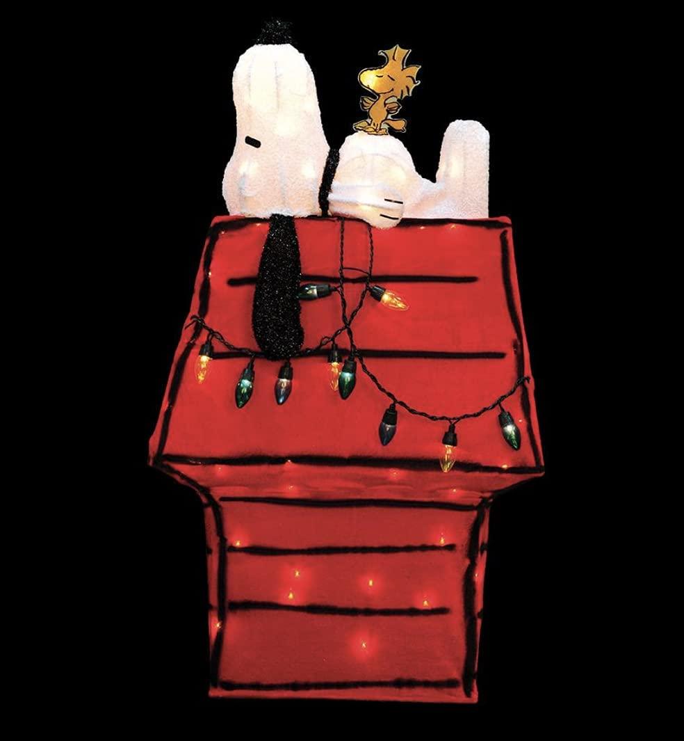At homes 3D Lighted Snoopy &amp; Woodstock Sitting on Dog House 32" Christmas Yard Décor