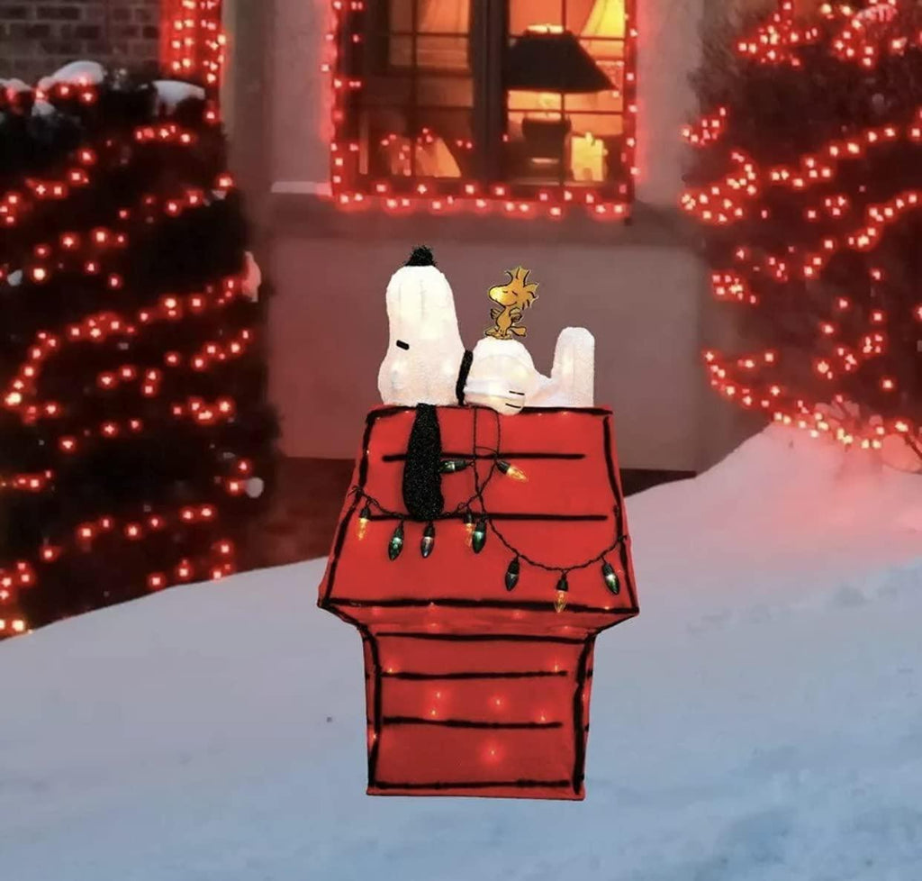 At homes 3D Lighted Snoopy &amp; Woodstock Sitting on Dog House 32" Christmas Yard Décor