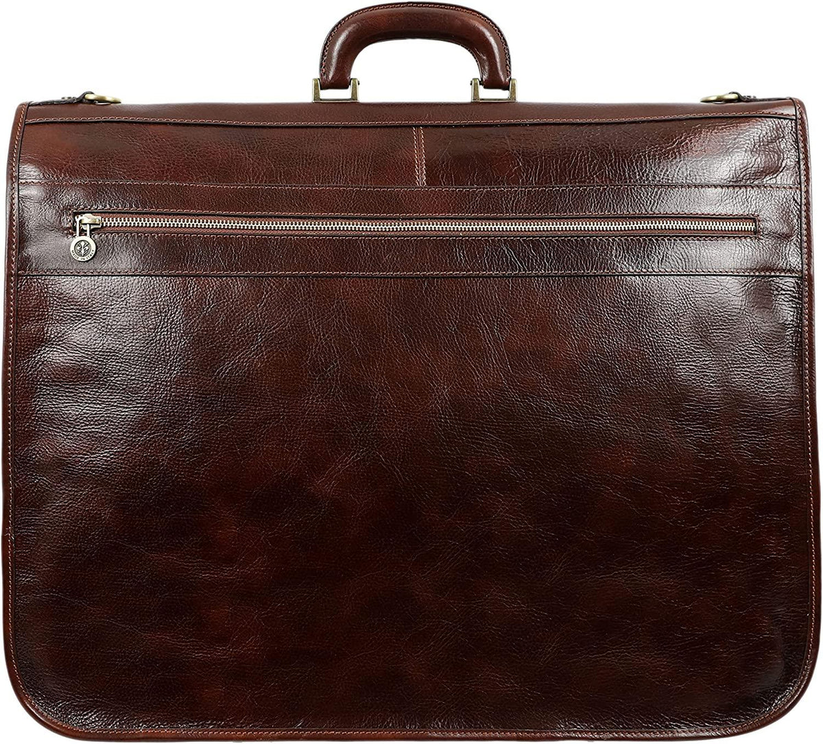 Leather Garment Bag Suit Duffel Slim Carry-on Suitcase Dress Protection Bag Brown – Time Resistance (Brown)