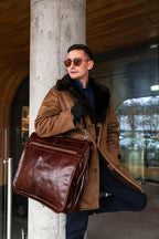 Leather Garment Bag Suit Duffel Slim Carry-on Suitcase Dress Protection Bag Brown – Time Resistance (Brown)