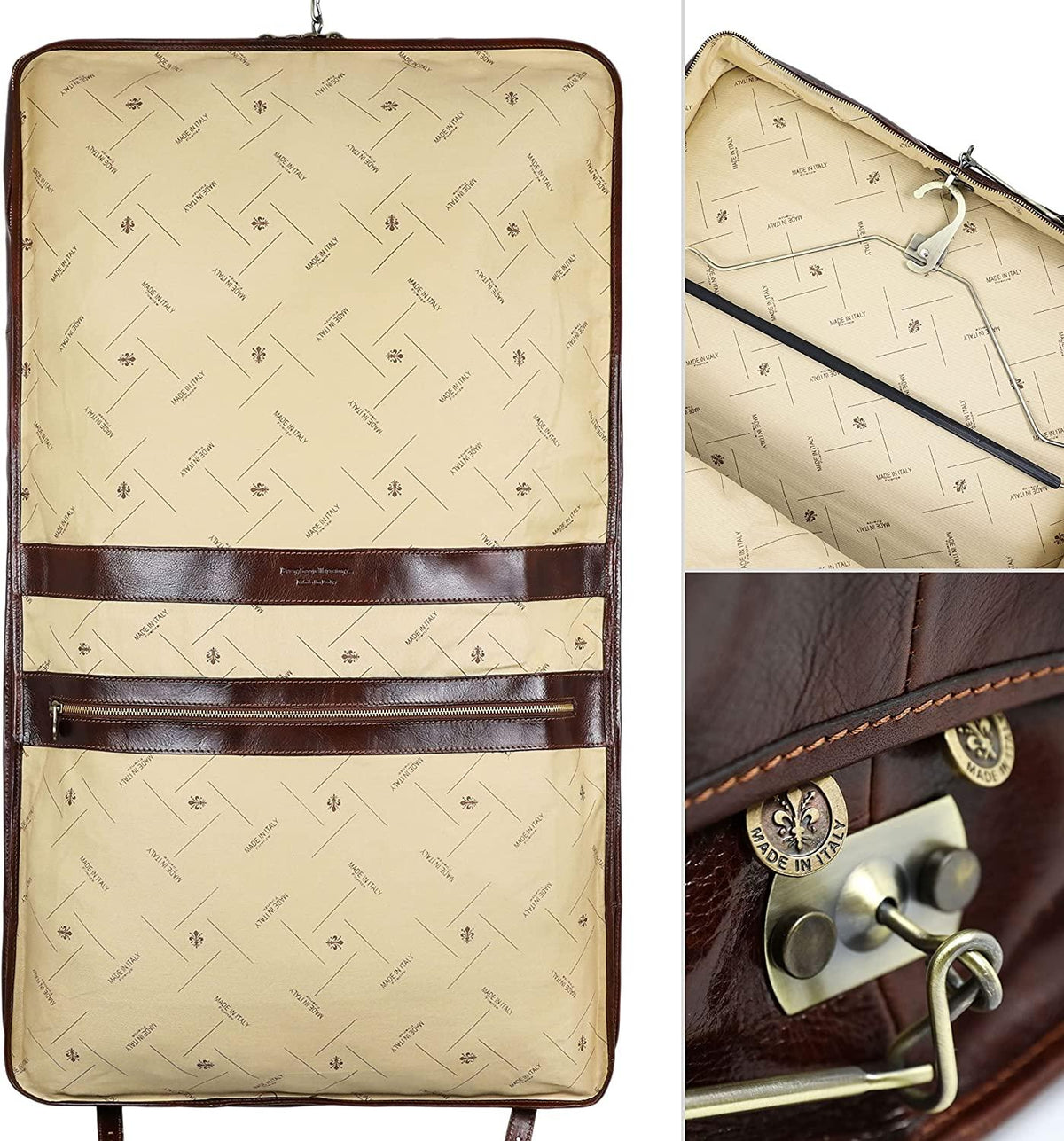 Leather Garment Bag Suit Duffel Slim Carry-on Suitcase Dress Protection Bag Brown – Time Resistance (Brown)