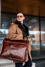 Leather Garment Bag Suit Duffel Slim Carry-on Suitcase Dress Protection Bag Brown – Time Resistance (Brown)