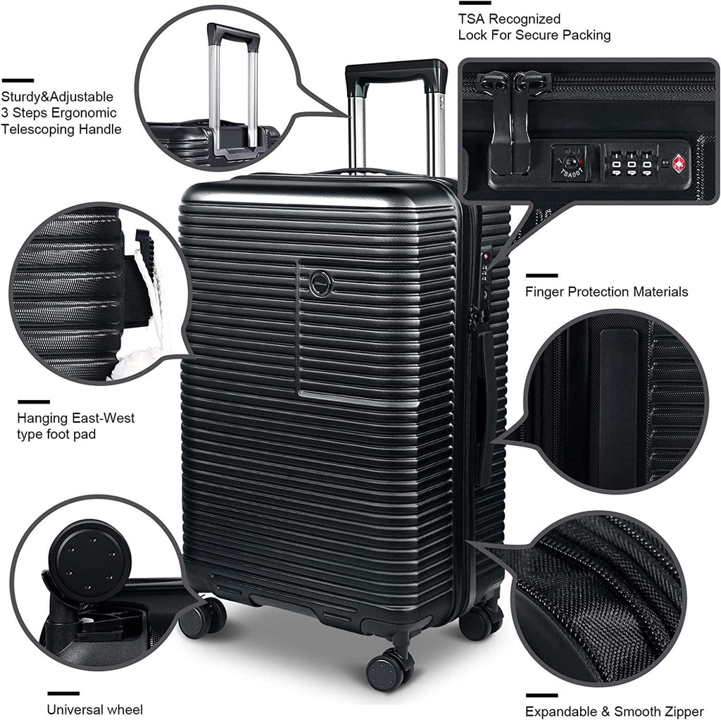 Luggage Expandable(only 28inch) Suitcase PC+ABS Carry On Luggage with Spinner Wheels TSA Lock 20in 24in 28in, Black 28inch, L(28 Inch Expandable Luggage) (JZR0001)