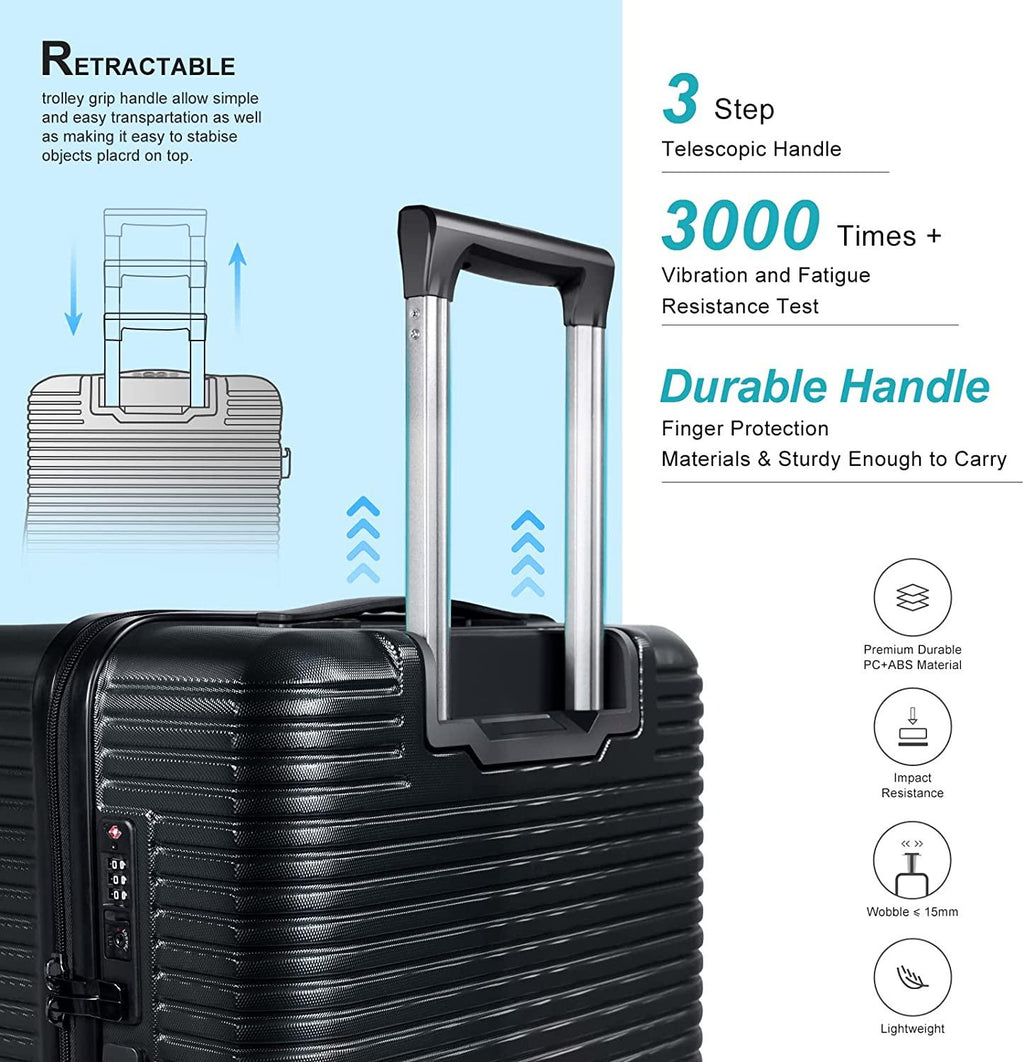 Luggage Expandable(only 28inch) Suitcase PC+ABS Carry On Luggage with Spinner Wheels TSA Lock 20in 24in 28in, Black 28inch, L(28 Inch Expandable Luggage) (JZR0001)