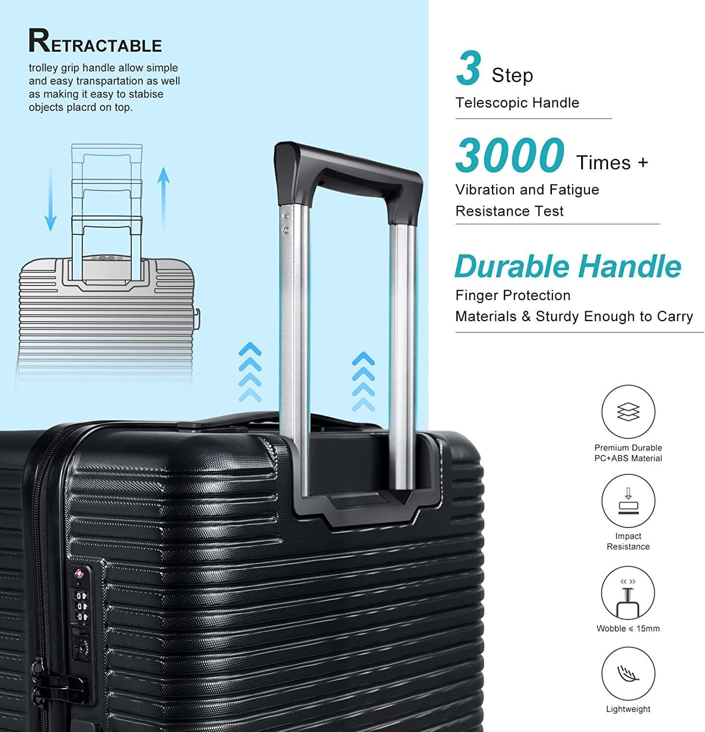 Luggage Expandable(only 28inch) Suitcase PC+ABS Carry On Luggage with Spinner Wheels TSA Lock 20in 24in 28in, Black 28inch, L(28 Inch Expandable Luggage) (JZR0001)