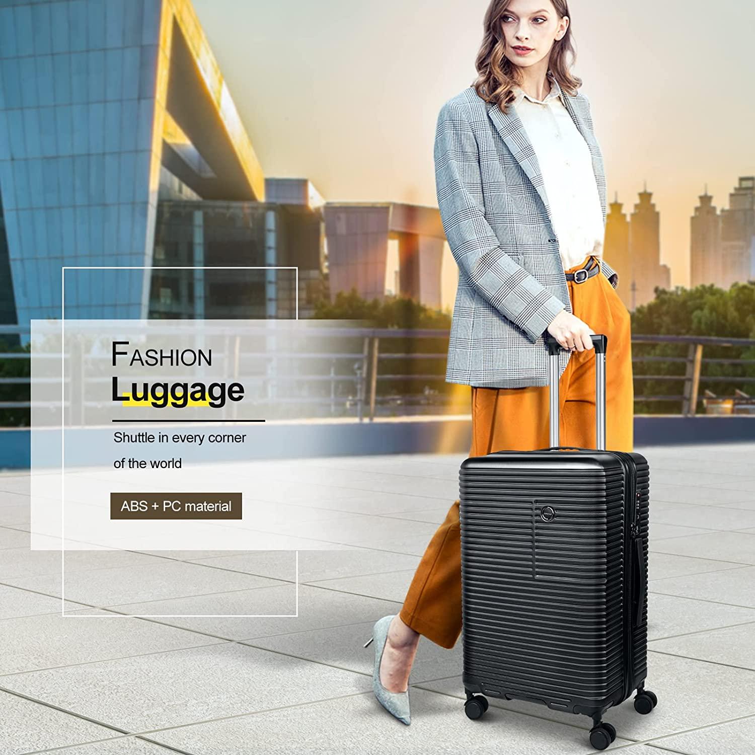 Luggage Expandable(only 28inch) Suitcase PC+ABS Carry On Luggage with Spinner Wheels TSA Lock 20in 24in 28in, Black 28inch, L(28 Inch Expandable Luggage) (JZR0001)